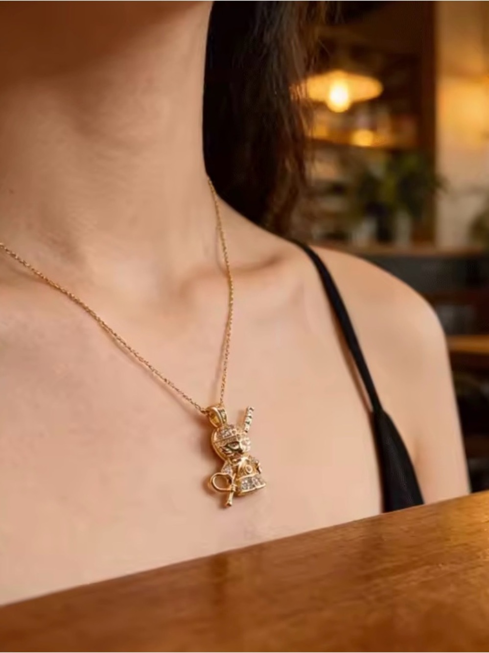 18K Gold Monkey King w/ Staff Micro Pave Diamond Inlay Necklace Mythology Legend - Picture 8 of 13